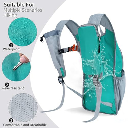 Hiking Backpack 10L/15L Small Daypack Lightweight Packable Travel Foldable Water Resistan for Women Men (Lake Green, 15L) - color: Lake Green, size: 15L