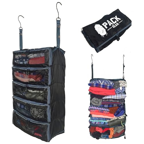Pack Gear Hanging Suitcase Organizer - Our Large Hanging Luggage Organizer Fits Any Suitcase - Our Packing Cubes For Travel Uses Mesh Windows to Make it Easy to Find your Clothes (Black, L) - color: Black, size: Large (Check-In)