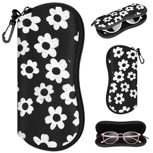 Sunglasses Case with Belt Clip, Ultra Light Neoprene Zipper Soft Padded Glasses Case for Women Men - color: Flowers