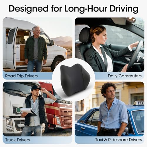 Lumbar Support Pillow for Car Seat – High-Density Memory Foam, Provides Comfort for Long Drivers, Relieves Lower Back Discomfort, Adjustable Strap Stays Put, Fits Most Cars, SUVs & Trucks (Black)