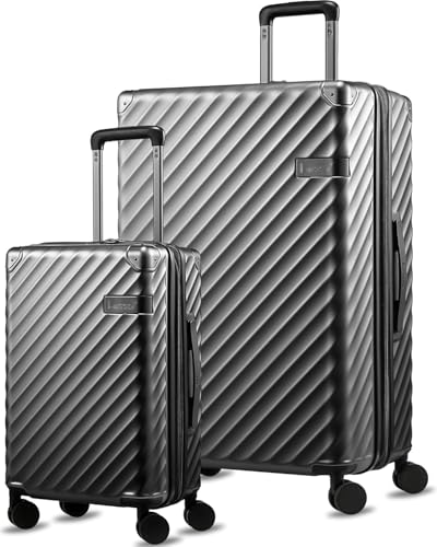 LUGGEX Luggage with Spinner Wheels, Polycarbonate Expandable Hard Shell Suitcase, 2 Piece Set, Charcoal Metallic - color: Charcoal Metallic, size: 2-Piece Set(20/28)