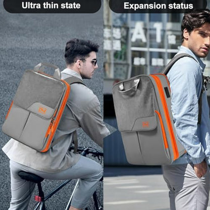 ZINZ Slim & Expandable Laptop Backpack 15.6 16 17 inch Travel Business Backpack Water-Resistant Daypack for Men and Women，Gray orange - color: G01og01