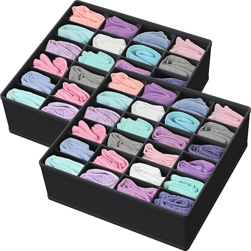 Simple Houseware 2 Pack Closet Sock Organizer, 24 Cell Drawer Divider, Black - color: Black, size: 2 Pack