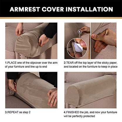 PrinceDeco 2 Pack Thick Velvet Stretch Armrest Covers for Chairs and Sofas Armchair Covers for Arms Couch Arm Cover Armrest Cover for Sofa Non Slip, Taupe - color: Taupe