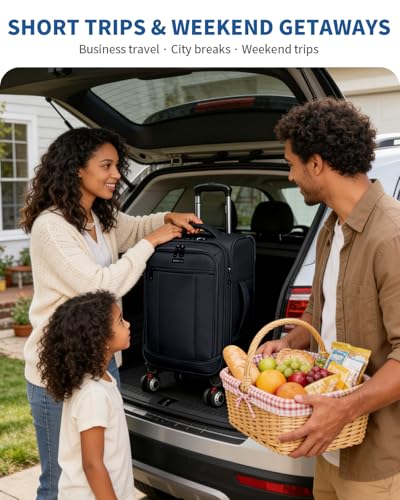 ECOHUB Carry On Luggage Airline Approved, 21 Inch Height Softside Carry On Suitcase with Spring Shock-Absorbing Spinner Wheels, Lightweight Travel Luggage with TSA Lock, Fits 22x14x9 Carry-On Bag - color: Black