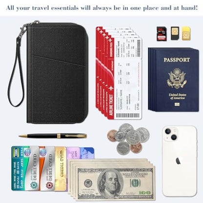 Fintie Family Passport Holder Wallet, RFID Blocking Travel Document Organizer Clutch Bag Credit Cards Case Cover for Women Men - color: Black