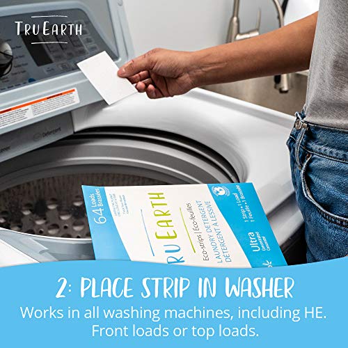 Tru Earth Compact Dry Laundry Detergent - Up to 128 Loads (64 Sheets) - Paraben-Free - Original Eco-Strip Liquidless Detergent, Travel - Fresh Linen | Packaging May Vary - size: 64 Count (Pack of 1)