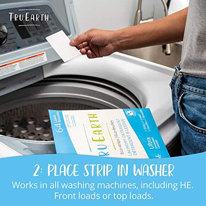 Tru Earth Compact Dry Laundry Detergent - Up to 128 Loads (64 Sheets) - Paraben-Free - Original Eco-Strip Liquidless Detergent, Travel - Fresh Linen | Packaging May Vary - size: 64 Count (Pack of 1)