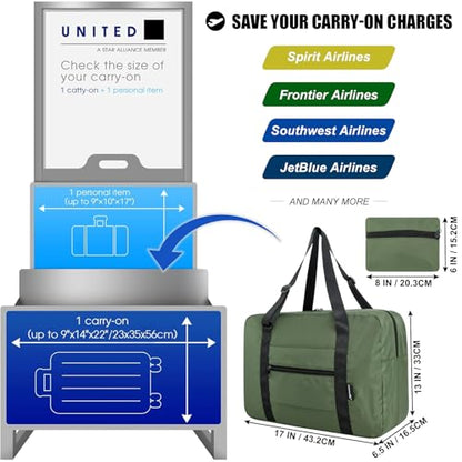 Small Duffle Bag for Men Women, Mini Gym Bag Foldable Travel Tote Carry On Luggage with Trolley Sleeve, Army Green - color: Army green, size: 23L