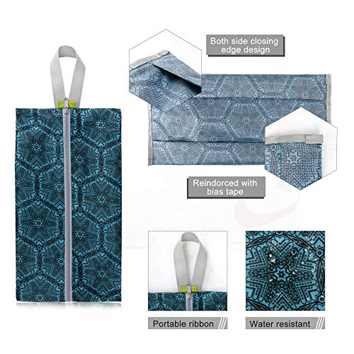 BeeGreen Shoe Organizer Shoe Bags For Travel with Zipper Closure, Shoe Storage Organizer with Handle Travel Bags, Green Blue Lightblue-Geometry, Large, Green Blue Lightblue-geometry - style: Green Blue Lightblue-geometry