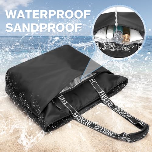 G4Free Beach Bag, Waterproof Beach Bags for Women, Personalized Strap Tote Bag for Women Birthday Gifts - color: Black