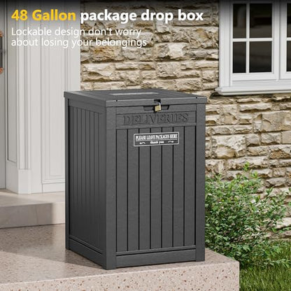LHBGO Package Delivery Box for Outside, 48 Gallon Storage with Lockable Secure, Large Resin Outdoor Package Drop Container - color: Black
