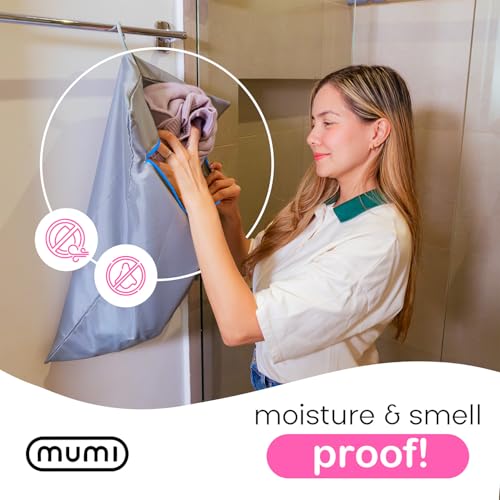 MUMI Travel Laundry Bag – Moisture & Smell-Proof Clothes Bag with Folding Hanger & Outer Pouch | Large Laundry Storage Bag for Suitcase, Gym & Packing | Dirty Clothes Organizer (Grey) - color: Grey