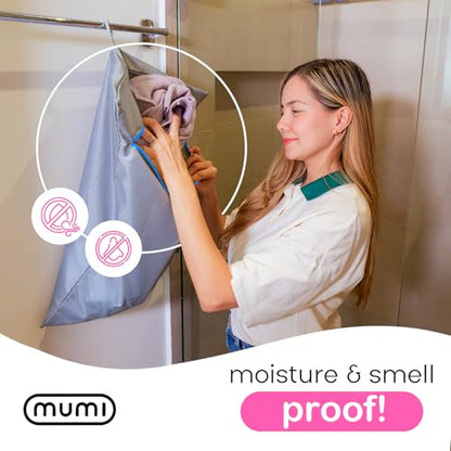 MUMI Travel Laundry Bag – Moisture & Smell-Proof Clothes Bag with Folding Hanger & Outer Pouch | Large Laundry Storage Bag for Suitcase, Gym & Packing | Dirty Clothes Organizer (Black) - color: Black