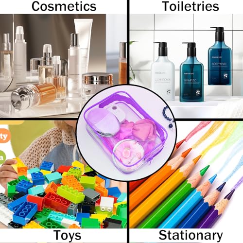 12 Pack Clear Makeup Bag, TSA Approved Toiletry Bag PVC Zippered Clear Cosmetic Pouch, Waterproof Vinyl Plastic Organizer Case for Travel Vacation Bathroom (Purple) - color: 12 Medium Purple