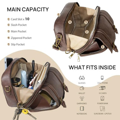 Women‘s Anti Theft RFID Blocking Small Vegan Leather Crossbody Bag Travel Purse With Built In Wallet Messenger Bag - color: Dark Brown