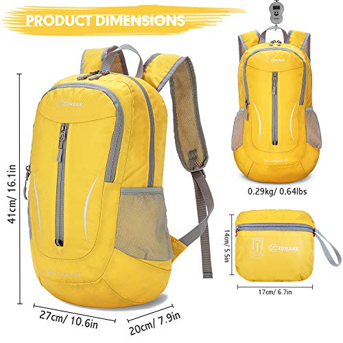ZOMAKE Ultra Lightweight Packable Backpack 25L, Foldable Hiking Backpacks Water Resistant Small Folding Daypack for Trave(Lemon yellow) - color: Lemon Yellow