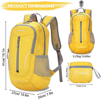 ZOMAKE Ultra Lightweight Packable Backpack 25L, Foldable Hiking Backpacks Water Resistant Small Folding Daypack for Trave(Lemon yellow) - color: Lemon Yellow