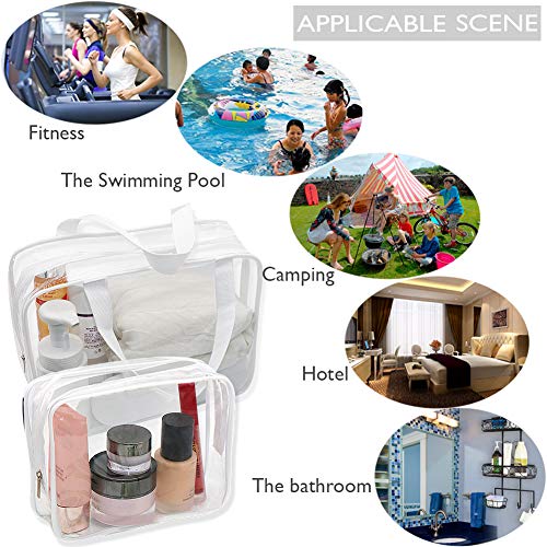 APREUTY Clear Makeup Bags, TSA Approved 6Pcs Cosmetic Makeup Bags Set Clear PVC with Zipper Handle Portable Travel Luggage Pouch Airport Airline Organization (White) - color: White-6PCS (Large+Medium+Small)