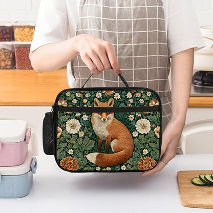 Forest Fox Lunch Bag Insulated Reusable Lunch Box Cooler Thermal Tote Bag For Teenage Boys Girls School Beach - color: Forest Fox