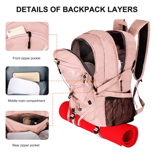Goloni 45L Hiking Backpack Lightweight Foldable, Waterproof Camping Backpack with Rain Cover & Hiking Pole Mat Carrying System, Ergonomic Water Resistant Daypack for Trekking Travel Men Women Pink - color: Pink