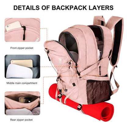 Goloni 45L Hiking Backpack Lightweight Foldable, Waterproof Camping Backpack with Rain Cover & Hiking Pole Mat Carrying System, Ergonomic Water Resistant Daypack for Trekking Travel Men Women Pink - color: Pink