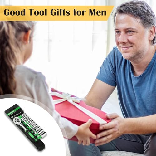 Egofine 12pcs 1/4 Inch Mini Ratchet Socket Wrench Set, Drive Socket Set with 10 Sockets (4-13mm) and 2 Way Quick Released Ratchet Handle and Extension Bar, Green - size: 1/4, style: 12PC Green Standard Socket Set