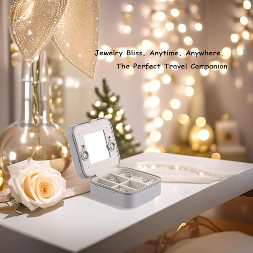 Vlando Small Travel Jewelry Box Organizer - Mirrored Jewelries Necklaces Rings Earrings Necklace Storage Case, Gray - color: a. Gray