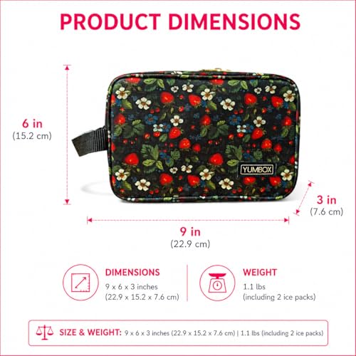 Yumbox Chill Snack Bag includes 2 Removable Gel Ice Packs, Freezable Cooler Bag for School Lunch, Work, Pre-school, Foldable, Spacious, Lightweight Strawberry Fields Print - color: Strawberries