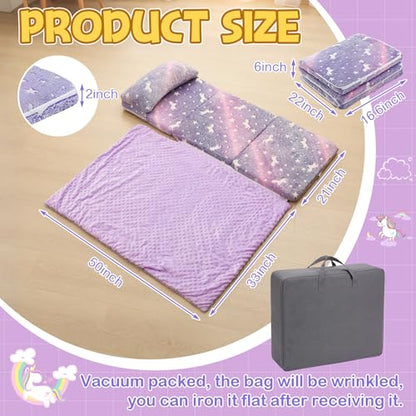Preschool Nap Mat with Pillow and Blanket, 21" x 50" Glow Sleeping Bag Toddler Nap Mat for Daycare Kids, 2" Thick All in one Foldable Floor Mattress for Girl Boys - style: Unicorn