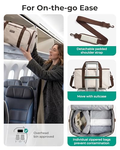 BAGSMART Garment Bag Duffle Bag for Travel Convertible 2 in 1 Suit Bag for Hanging Clothes Carry on Travel Bag with Shoes Bag,Shoulder Strap Weekender for Dresses, Coats, Shirts (Brown) - color: Brown