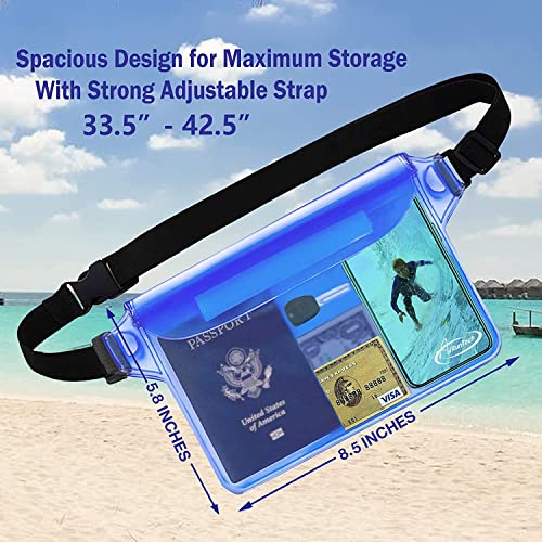 AiRunTech Waterproof Pouch with Waist Strap (2 Pack) | Beach Accessories Best Way to Keep Your Phone and Valuables Safe and Dry | Perfect for Boating Swimming Snorkeling Kayaking Beach Pool Water Park - color: Blue + Pink