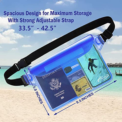 AiRunTech Waterproof Pouch with Waist Strap (2 Pack) | Beach Accessories Best Way to Keep Your Phone and Valuables Safe and Dry | Perfect for Boating Swimming Snorkeling Kayaking Beach Pool Water Park - color: Blue + Pink