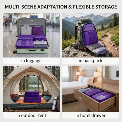 4 Piece Compression Packing Cubes for 3–7 Day Travel, Space Saving Travel Organizers with Breathable Mesh, Double-Zipper Packing Cubes for Carry-On & Suitcases (Lavender) - color: Lavender