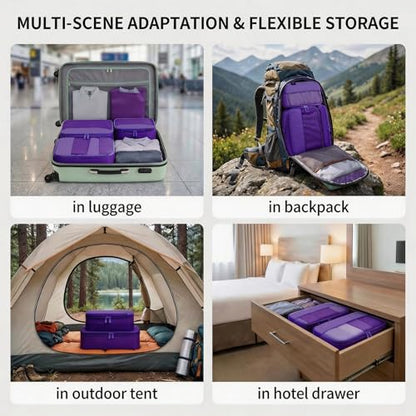 4 Piece Compression Packing Cubes for 3–7 Day Travel, Space Saving Travel Organizers with Breathable Mesh, Double-Zipper Packing Cubes for Carry-On & Suitcases (Lavender) - color: Lavender