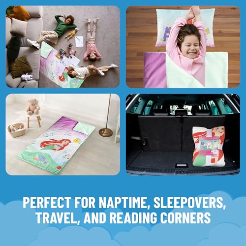 Jay Franco Kids Slumber Bag and Pillow - 54 x 27 Inch Comfy Indoor Sleeping Bag for School and Sleepovers, 2 Piece Set, Multi - The Little Mermaid - color: Multi - The Little Mermaid