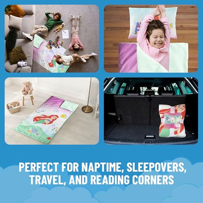 Jay Franco Kids Slumber Bag and Pillow - 54 x 27 Inch Comfy Indoor Sleeping Bag for School and Sleepovers, 2 Piece Set, Multi - The Little Mermaid - color: Multi - The Little Mermaid