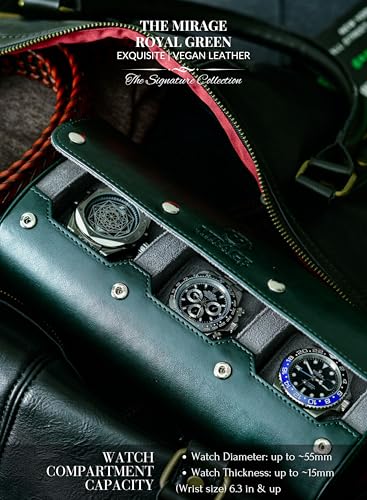 Watch Cases for Men – Travel Watch Roll Case – 3 Watch Travel Case Holder Organizer and Display - Royal Green Vegan Leather - color: Royal Green 3-watch case
