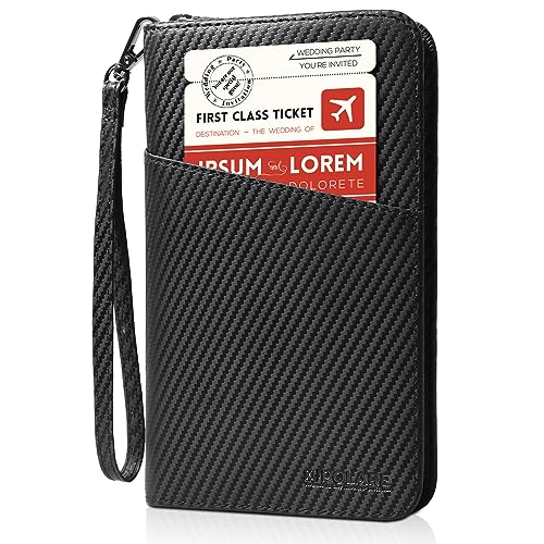 Polare Full Grain Leather Passport Holder Cover Case for Men and Women RFID Blocking Family Travel Wallet Holds 6 Passports - color: Carbon Black