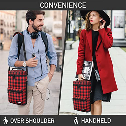 Opux 2 Bottle Wine Tote Carrier, Insulated Cooler Bag for Travel Picnic, Leakproof Padded Case, Wine Gifts for Women & Men, Plaid Buffalo Red - color: Buffalo Plaid Red