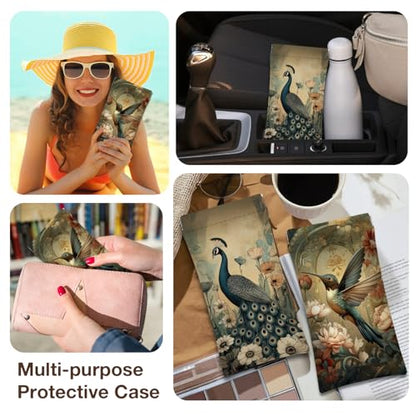 Eyeglasses Sunglasses Case PU Soft Squeeze Top Glasses Pouch for Women Men,Animal Pattern Portable Anti Scratch - color: Brown-peacock