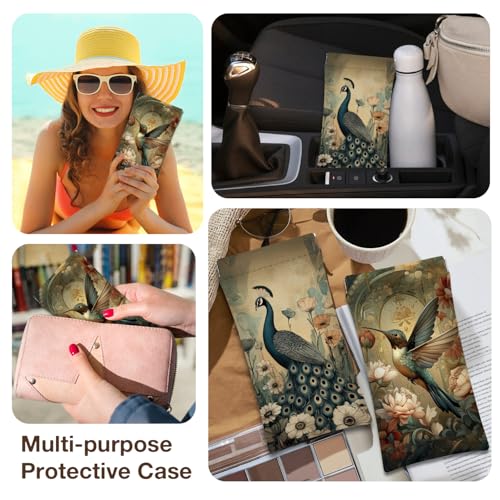 Eyeglasses Sunglasses Case PU Soft Squeeze Top Glasses Pouch for Women Men,Animal Pattern Portable Anti Scratch - color: Brown-peacock