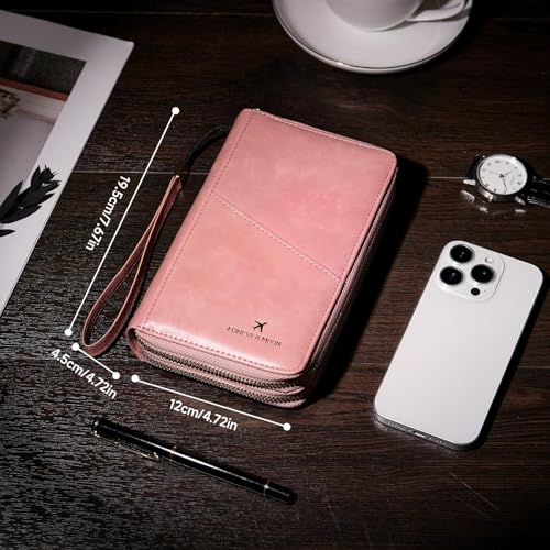 GOIACII Passport Wallet Travel Crossbody Bags for Women Wristlet Phone Purse Double Zip Vegan Leather Pink - color: A04 Pink