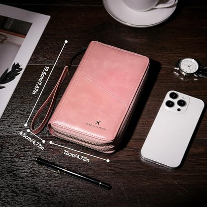 GOIACII Passport Wallet Travel Crossbody Bags for Women Wristlet Phone Purse Double Zip Vegan Leather Pink - color: A04 Pink