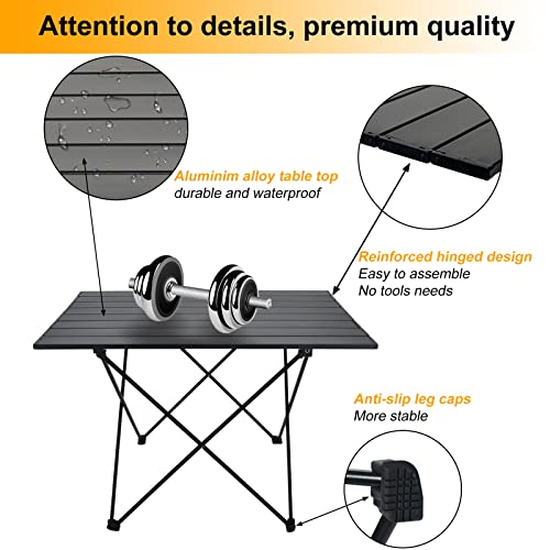 Foldable Camping Side Table, Ultralight Small Beach Table Aluminum, Portable Outdoor Table with Carry Bag and Storage for Picnic, Grill, Hiking, Fishing, Sand, Camping Essentials(L) - size: 27‘’ Large