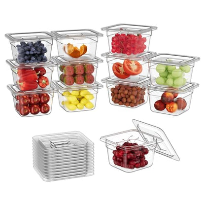 1/6 4'' 12 Pack Plastic Food Pans With Lids, Clear Food Pan, Commercial Stackable Polycarbonate Freezer-Safe for Fruits Vegetables Restaurant Kitchen - color: 1/6 4"12 Pack