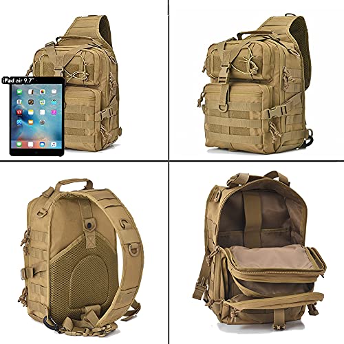 Men's Tactical Sling Bag Small Crossbody Backpack Military Rover Shoulder Pack Molle Assault Range Bag Camping Hunting - color: Brown