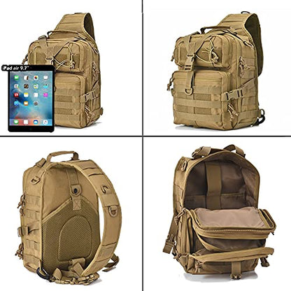 Men's Tactical Sling Bag Small Crossbody Backpack Military Rover Shoulder Pack Molle Assault Range Bag Camping Hunting - color: Brown