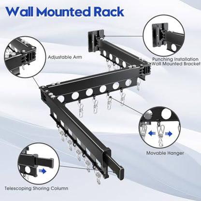 Clothes Drying Rack Foldable Wall Mounted Drying Rack 3 Fold Black-Laundry Drying Rack Durable Clothing Racks for Hanging Clothes - color: Tri-fold Black