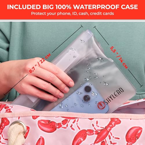 Beach Bag and Pool Bag Has Cooler Pocket, 7 Pockets Total, Zip Top. Family Size Waterproof Beach Tote - color: Lobsters